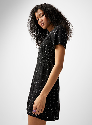 Twik Patterned black Side elastics lightweight dress for women