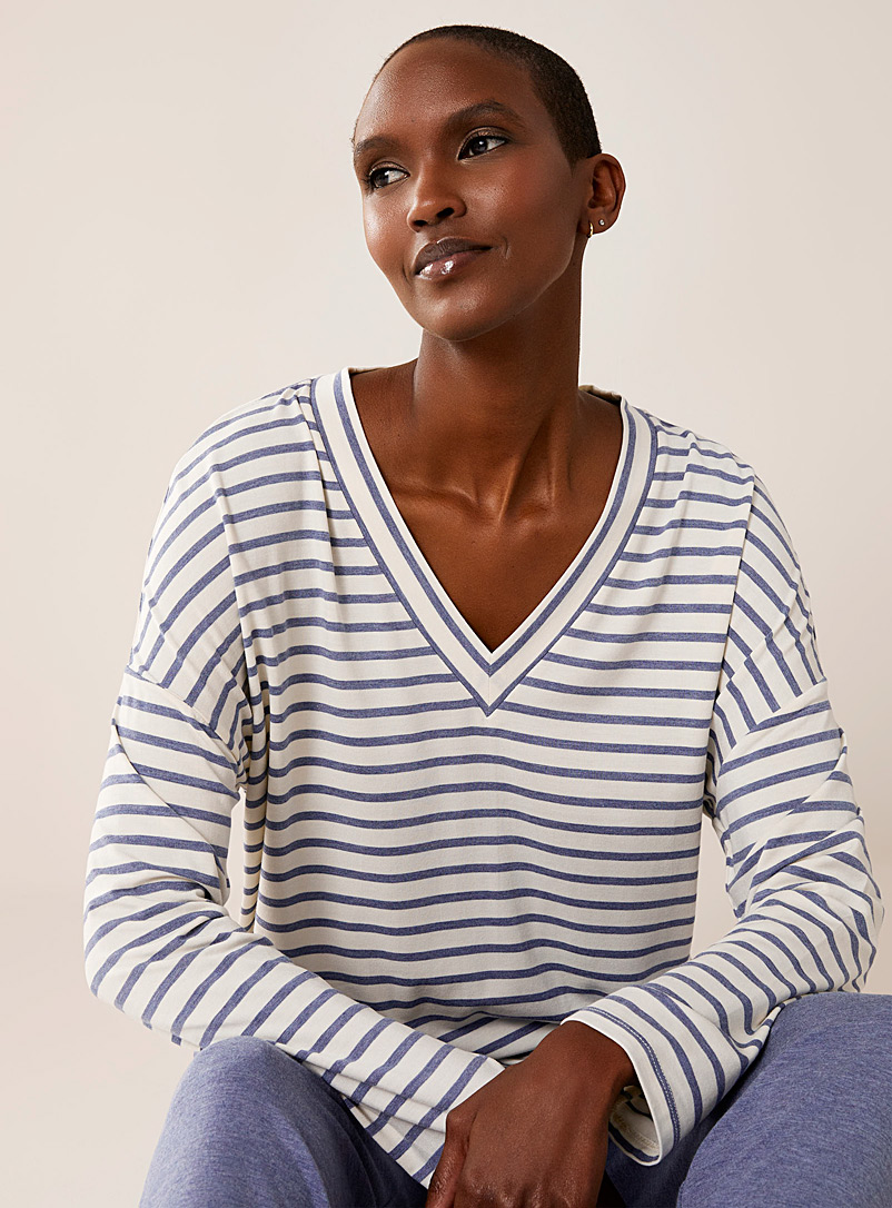 Miiyu: Le t-shirt détente décolleté Bleu à motifs pour femme