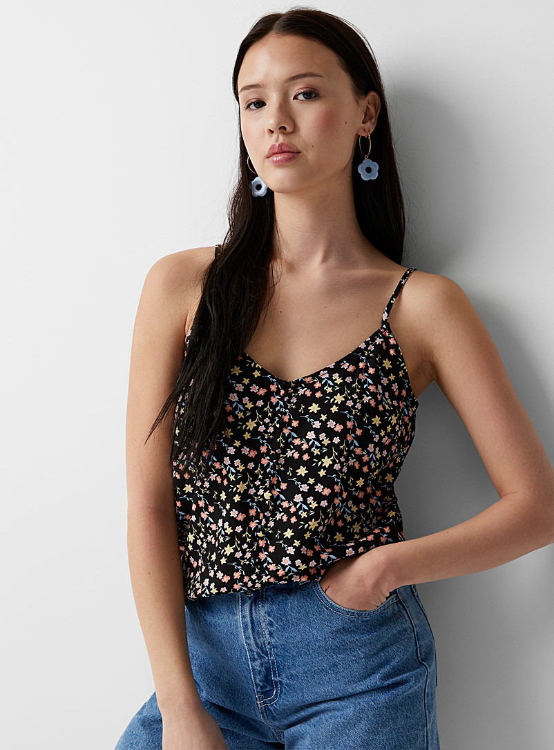 Twik Patterned Black Covered buttons cami for women