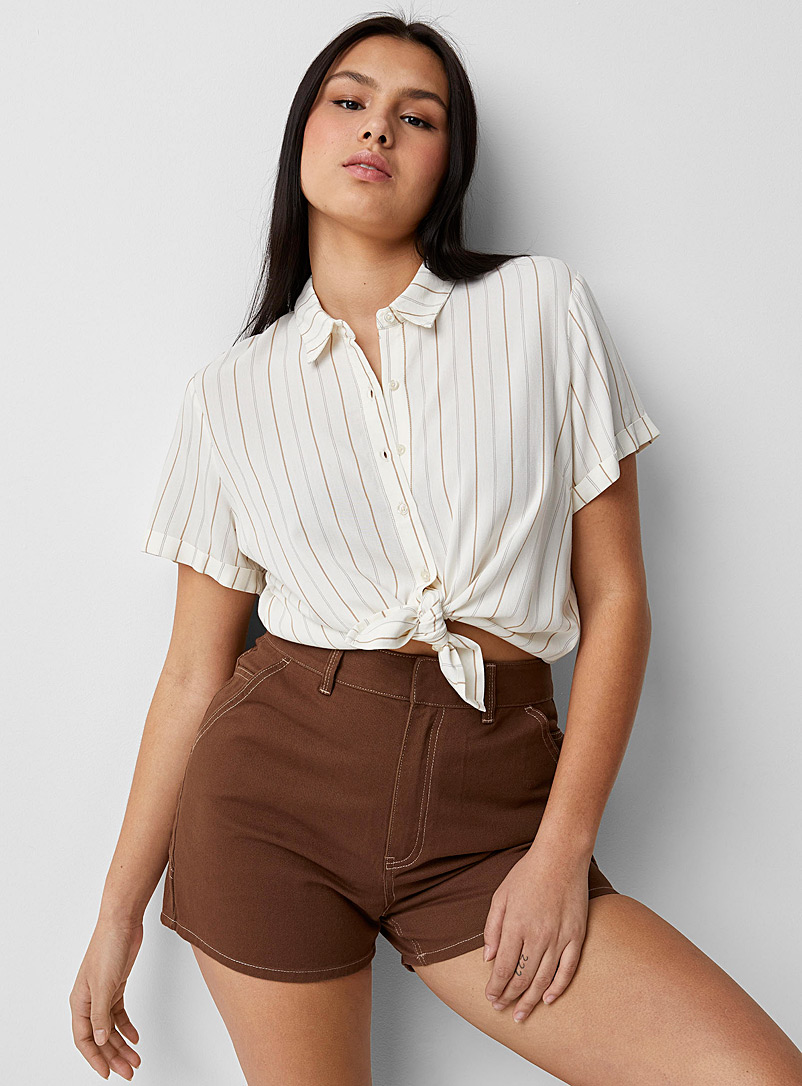 Twik Patterned Brown Vertical stripes flowy shirt for women