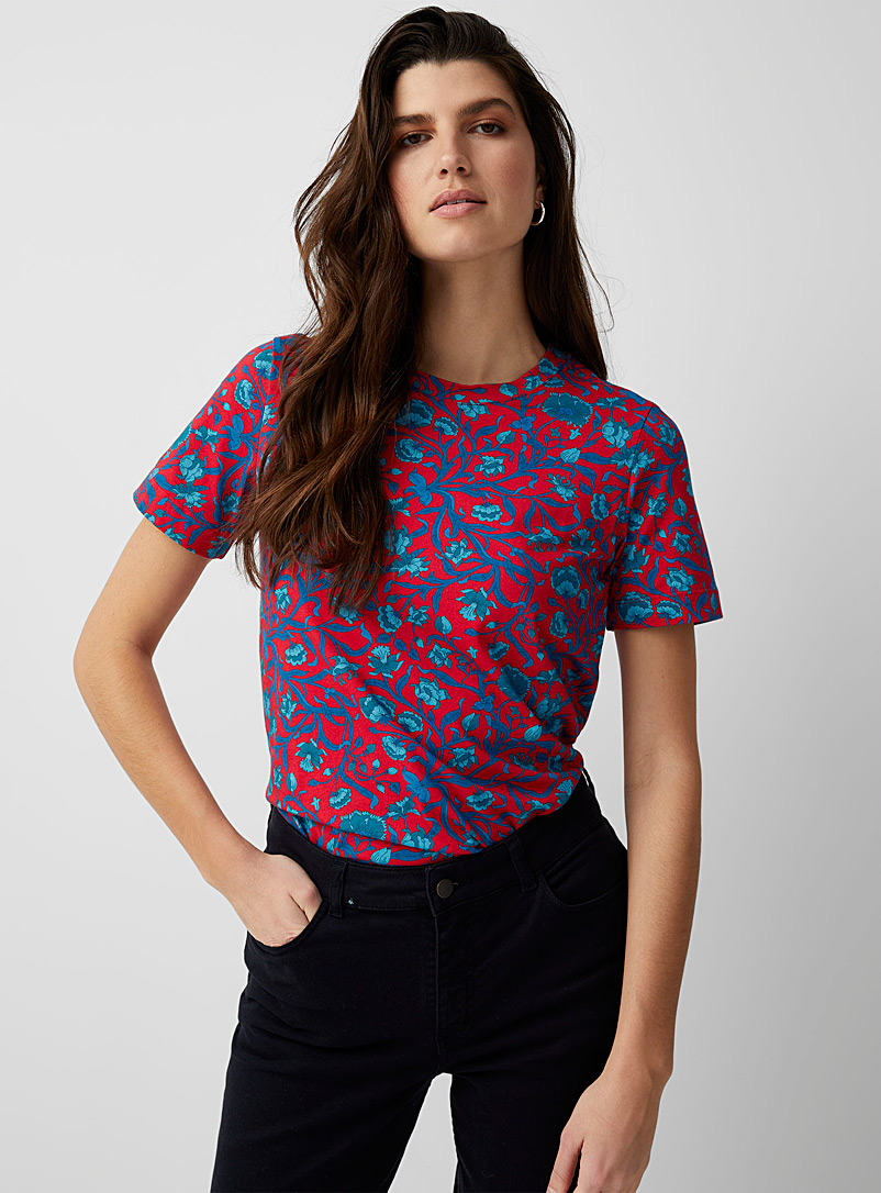 Contemporaine Patterned Red Opulent bloom T-shirt Made with Liberty Fabric for women