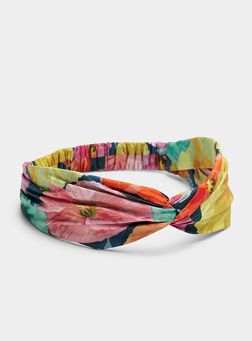 Simons Patterned Black Poppy Wonder interlaced headband Made with Liberty Fabric for women
