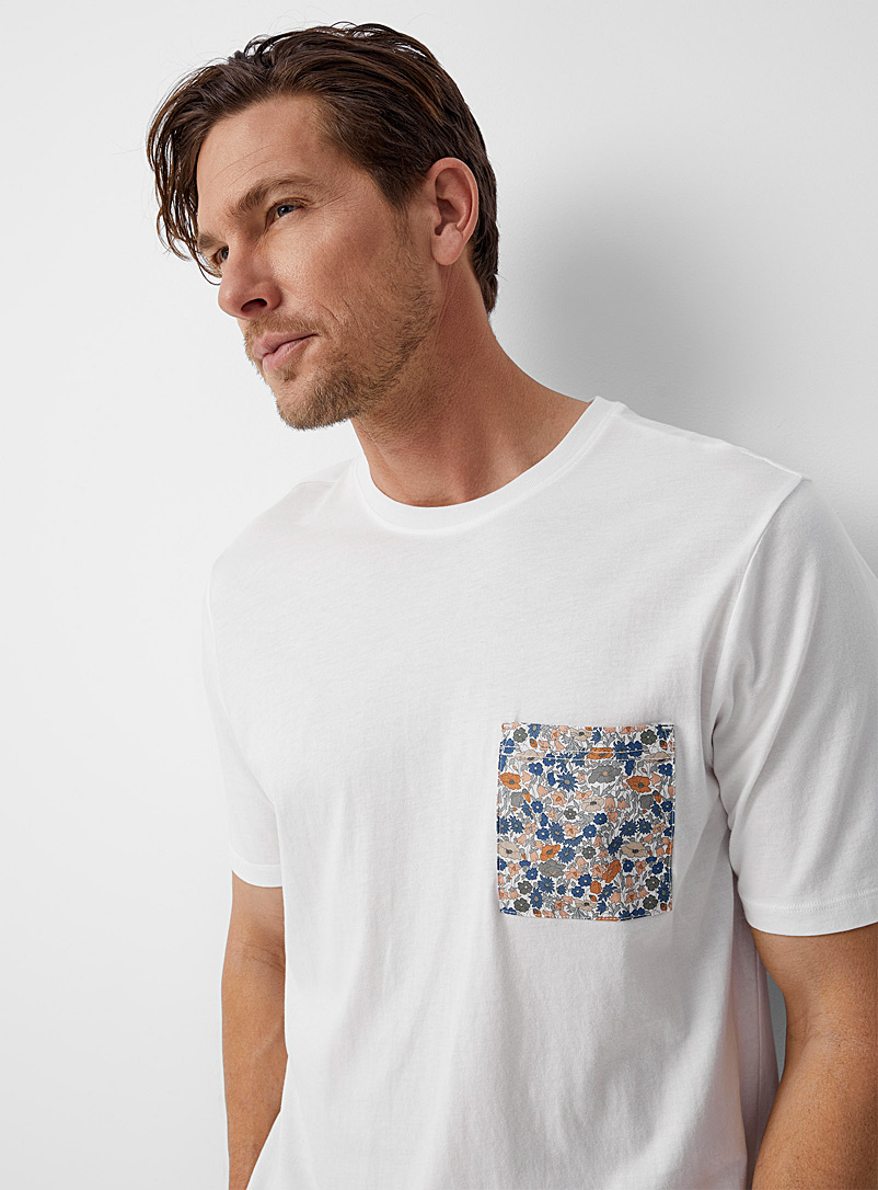 Le 31 Ivory White Floral pocket lounge T-shirt Made with Liberty Fabric for men