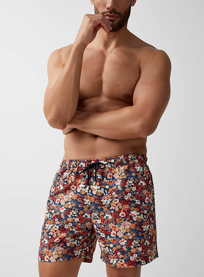 I.FIV5 Cherry Red Floral swim short Made with Liberty Fabric for men