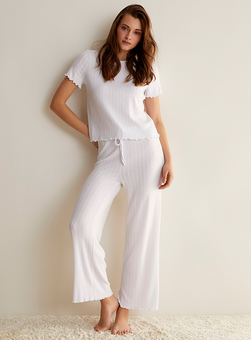 Miiyu x Twik: Le pantalon détente tricot pointelle Blanc pour femme