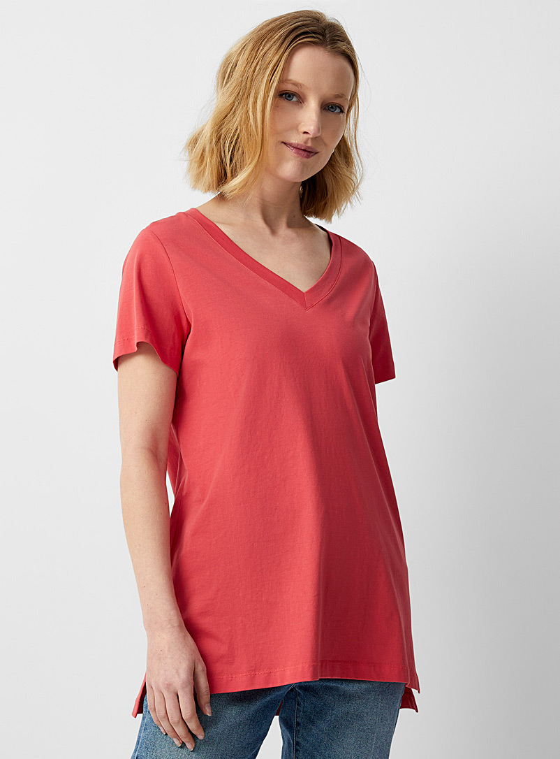 Contemporaine Ruby Red V-neck organic cotton tunic for women