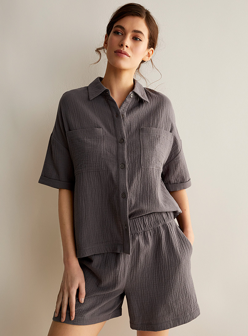Miiyu Charcoal Waffled short pyjama set for women