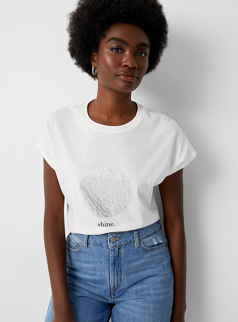 Contemporaine White Inspiring print cap-sleeve T-shirt for women