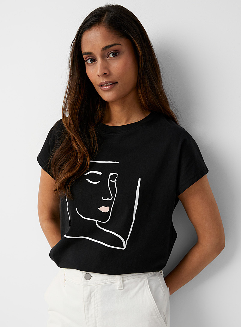 Contemporaine Patterned Black Inspiring print cap-sleeve T-shirt for women