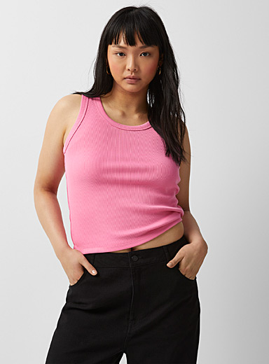 Twik Pink Scoop neck ribbed cami for women