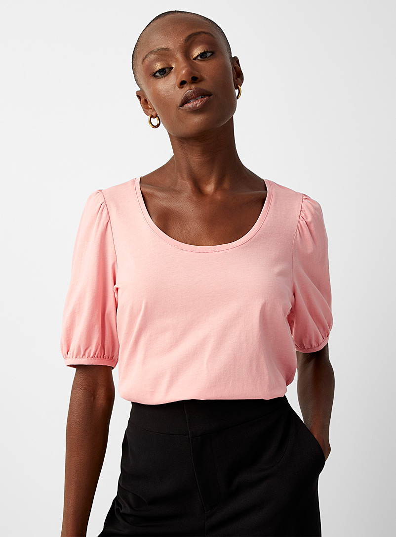 Contemporaine: Le t-shirt léger manches bouffantes Vieux rose pour femme