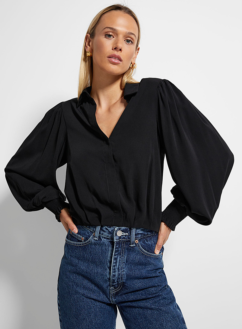 Icône Black Cropped balloon blouse for women
