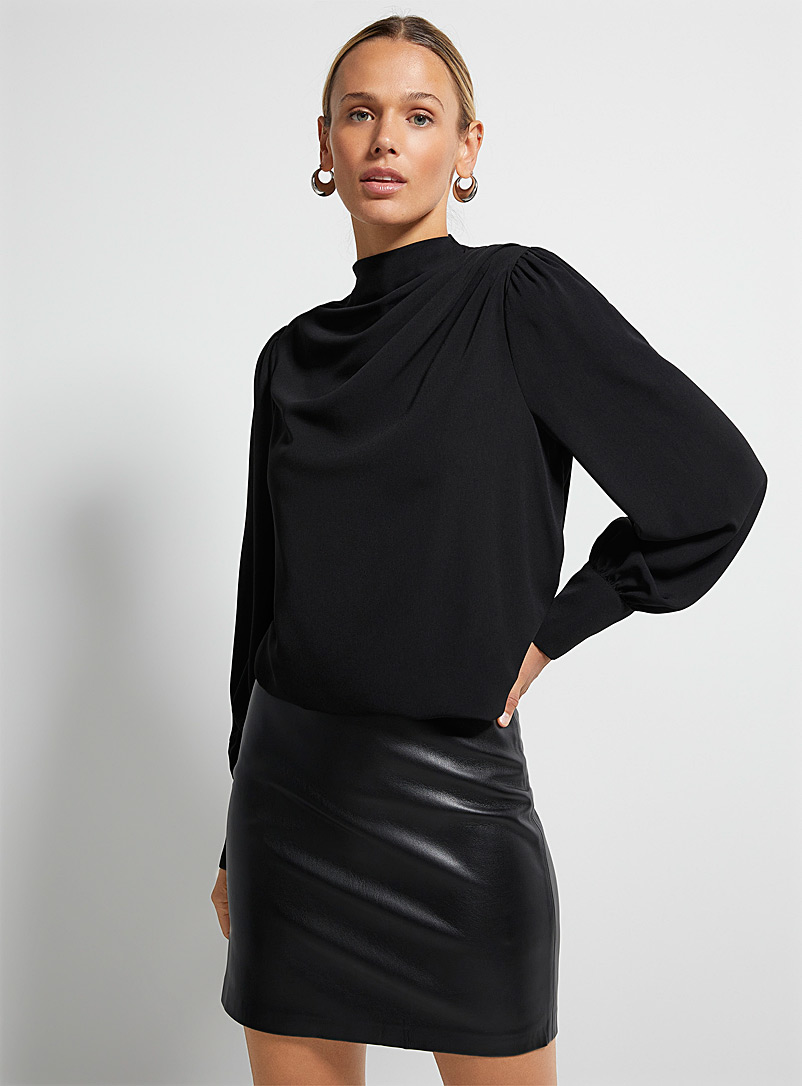 Icône Black Draped collar blouse for women