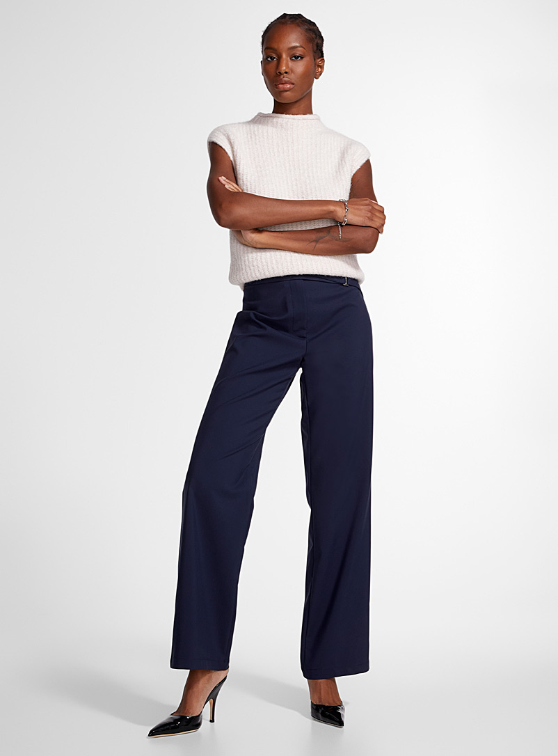 Icône Marine Blue Asymmetrical belt wide-leg pant for women