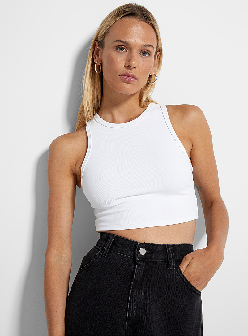 Icône White Finely ribbed ultra-cropped cami for women