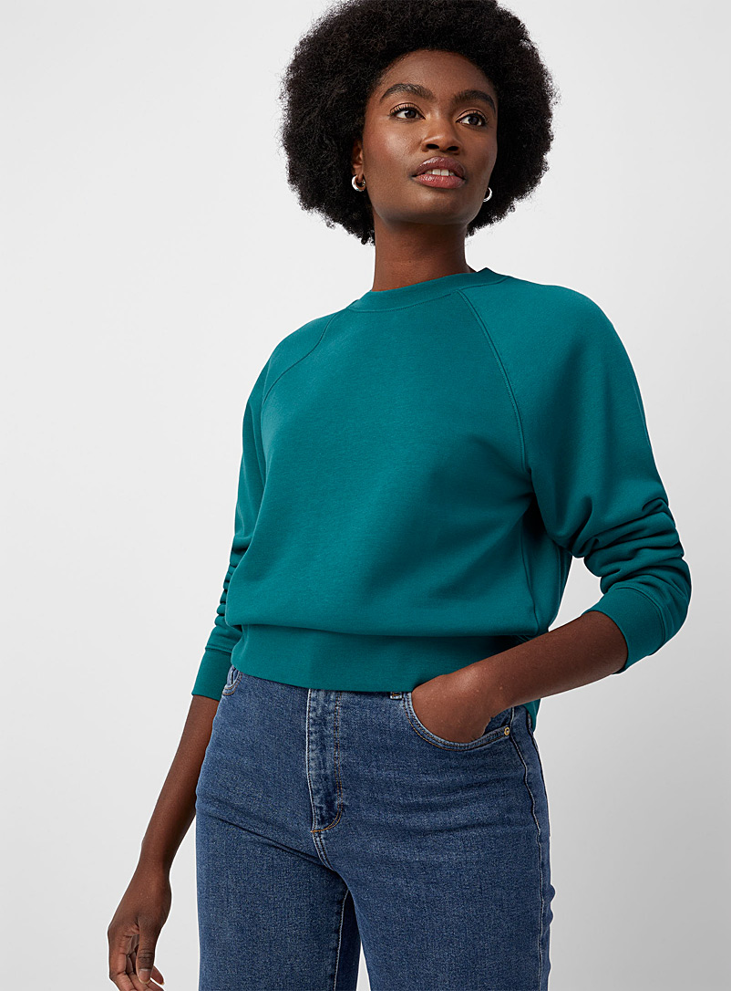 Contemporaine Teal green French terry raglan sweatshirt for women