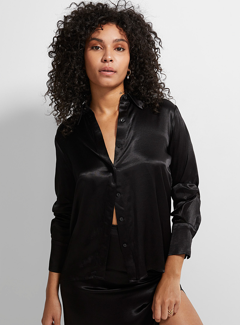 Icône: La chemise satinée minimaliste Noir pour femme