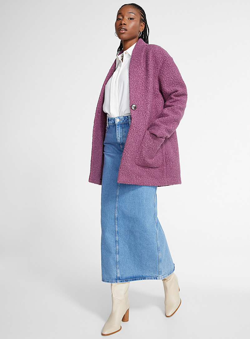 Icône Violet Single-button bouclé long jacket for women