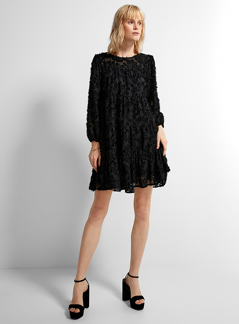 Icône Black Spun floral trapeze dress for women