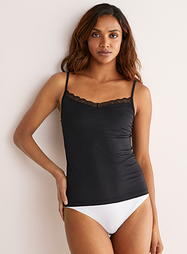 Seamless Shaping Tank Top with Lace Trim Black –