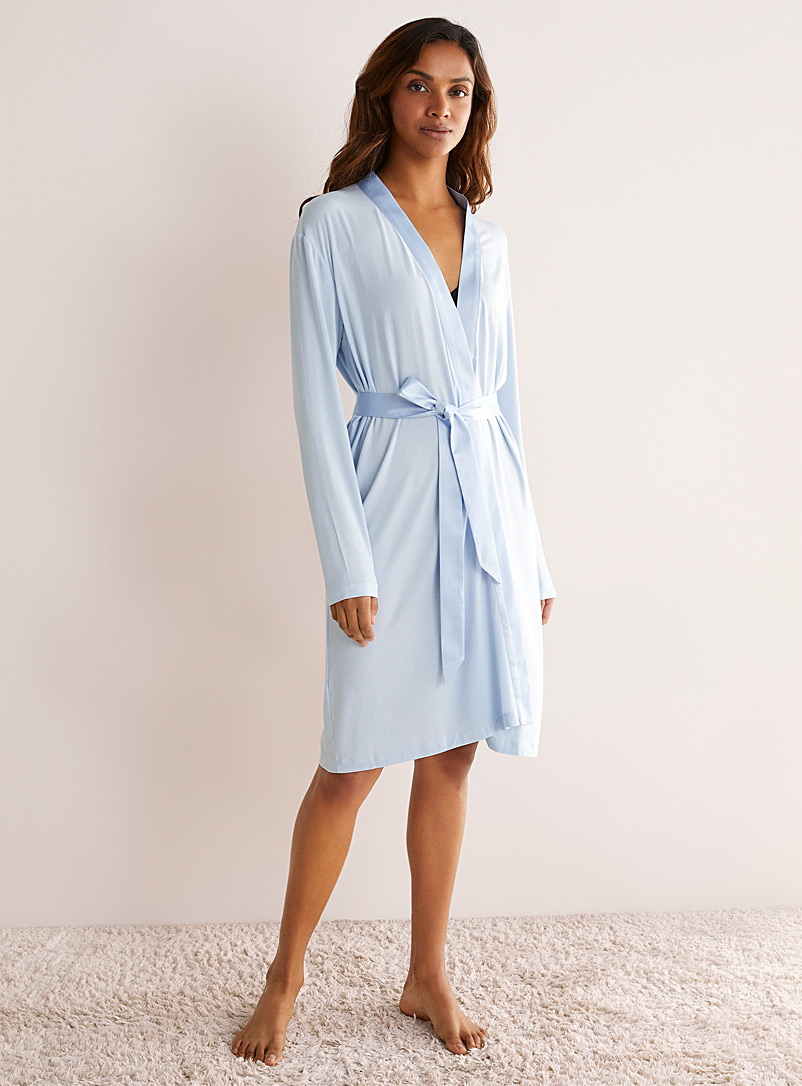 Miiyu Baby Blue Satiny trim modal robe for women