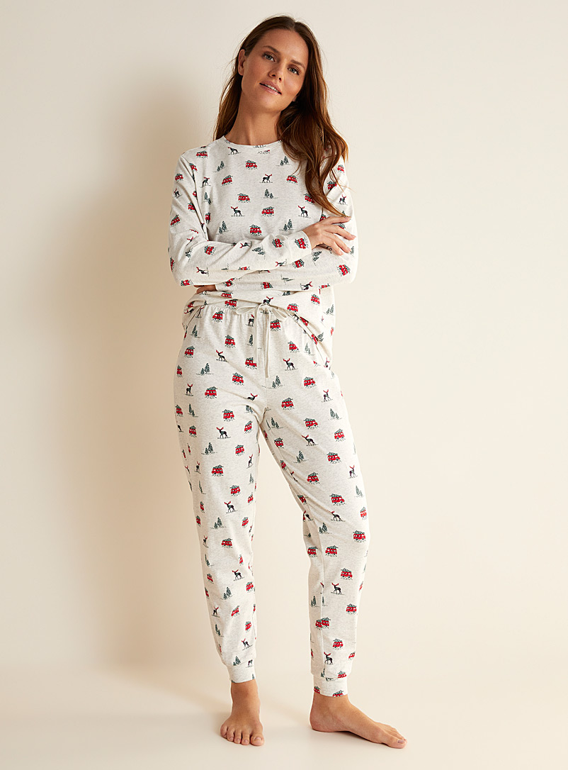 Miiyu: L'ensemble pyjama coton bio motifs hivernaux En soutien à Banques alimentaires Canada Gris à motifs pour femme
