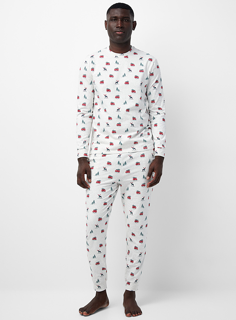 Le 31: L'ensemble pyjama coton bio motifs hivernaux En soutien à Banques alimentaires Canada Gris assorti pour homme