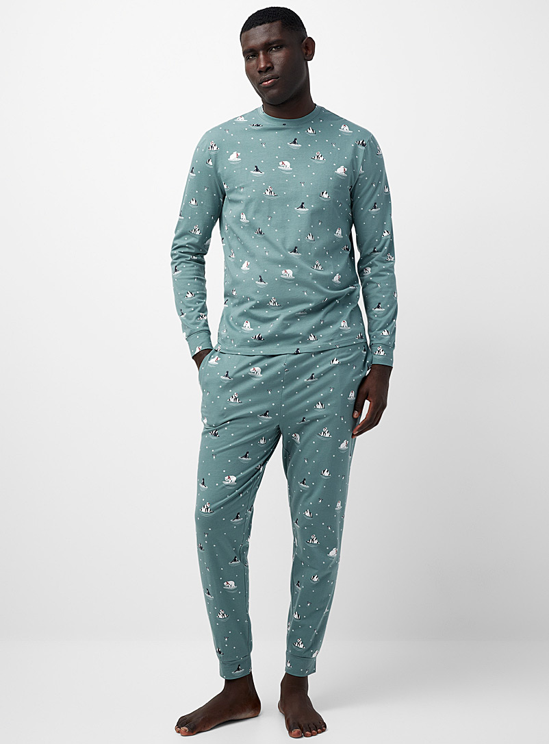 Le 31: L'ensemble pyjama coton bio motifs hivernaux En soutien à Banques alimentaires Canada Vert à motifs pour homme