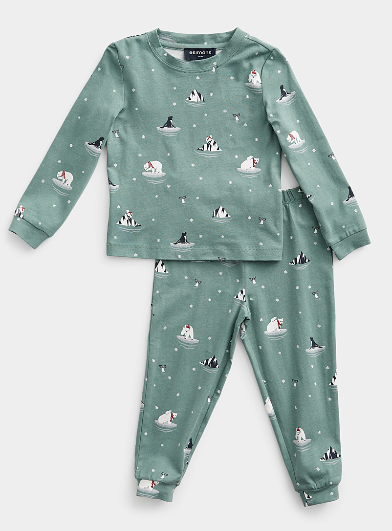 Le 31 Patterned Green Organic cotton wintery pattern pyjama set In support of Food Banks Canada Kids - unisex for men