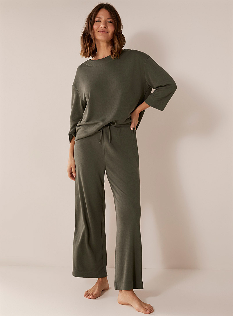 Miiyu: Le pantalon détente viscose et polyester recyclé uni Vert pour femme