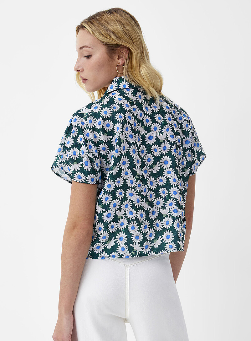 Ic&ocirc;ne Patterned Blue Notched collar boxy-fit blouse for women
