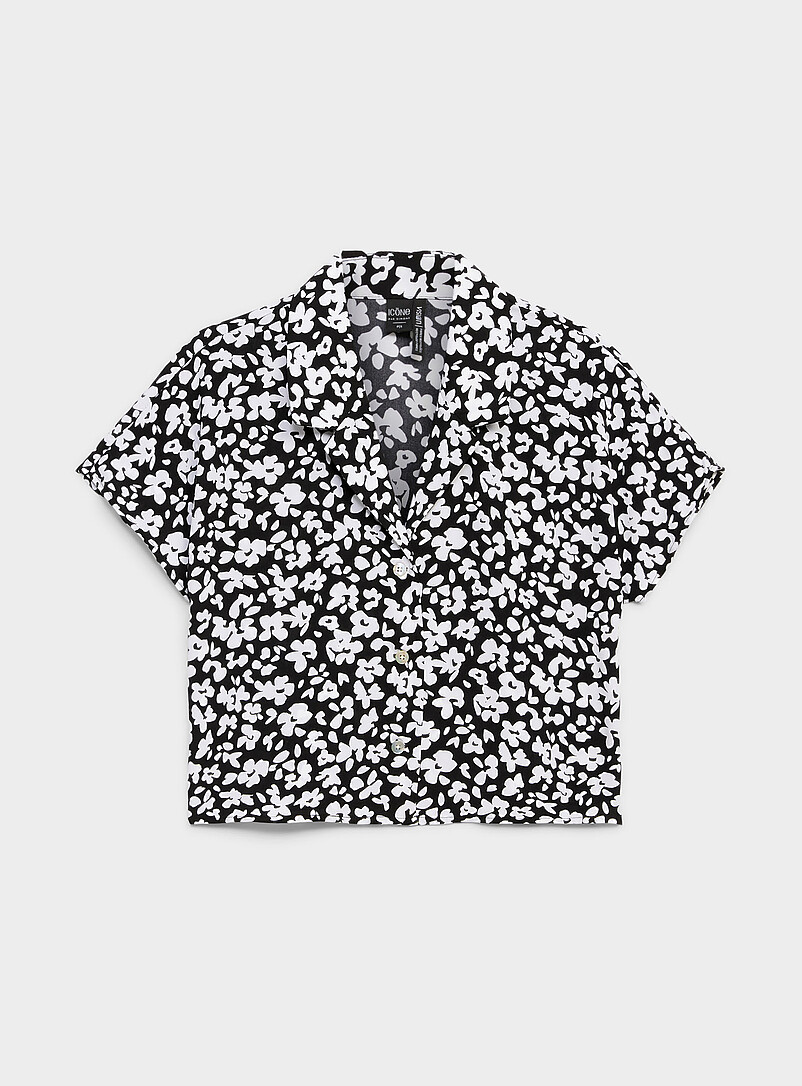 Ic&ocirc;ne Patterned Blue Notched collar boxy-fit blouse for women