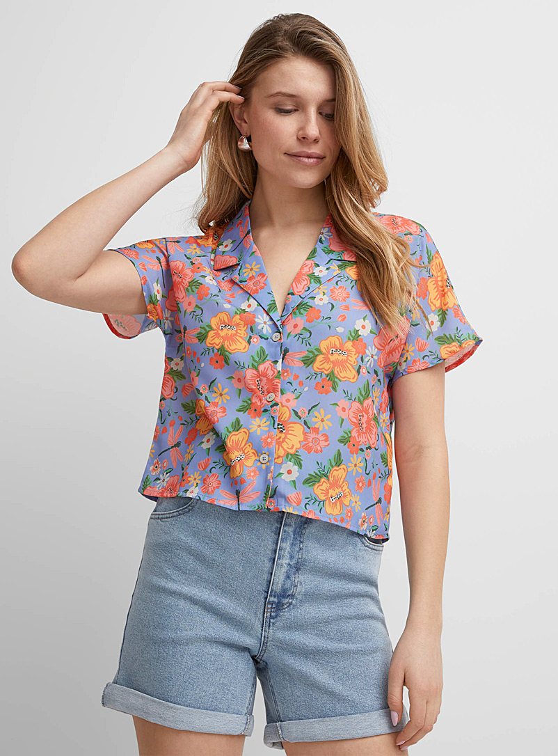 Icône: La blouse carrée col cranté Multicolore pour femme