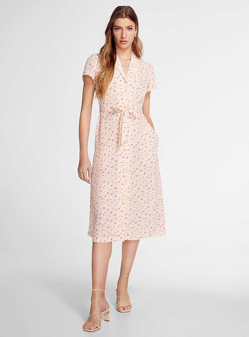 Printed Designed Collared Short Frock with Belt