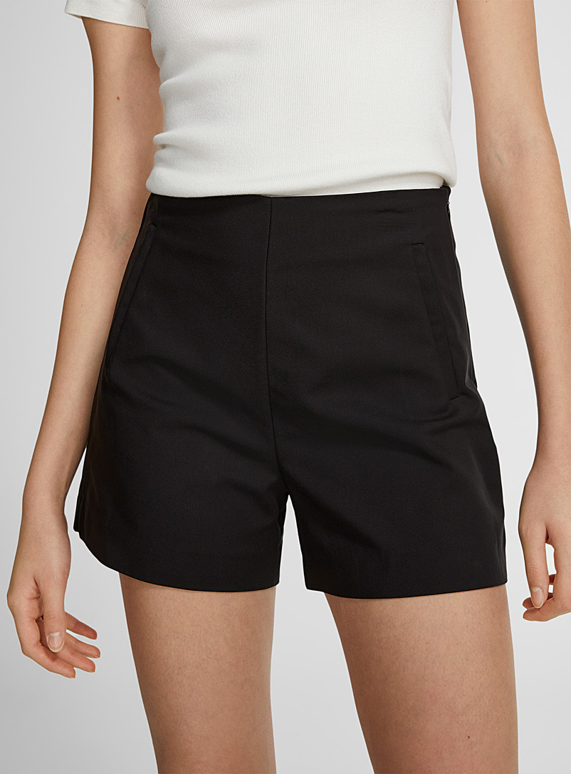 Icône Black High-rise plain shorts for women