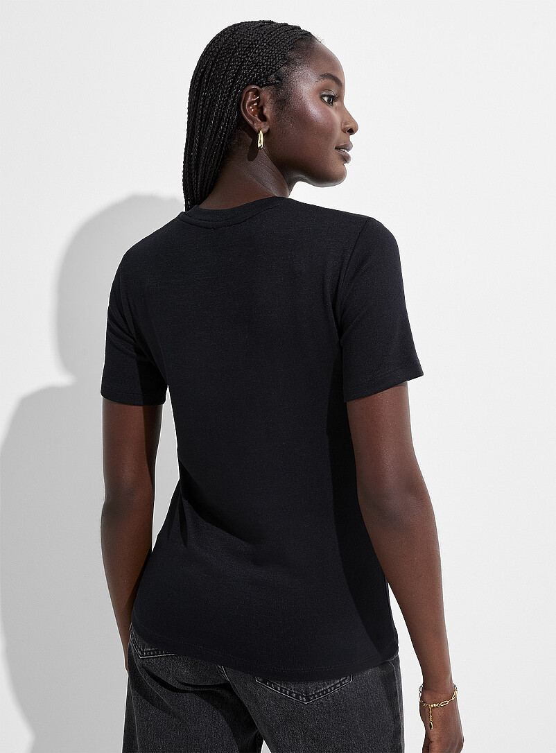 Ic&ocirc;ne Black Short-sleeve supple knit T-shirt for women