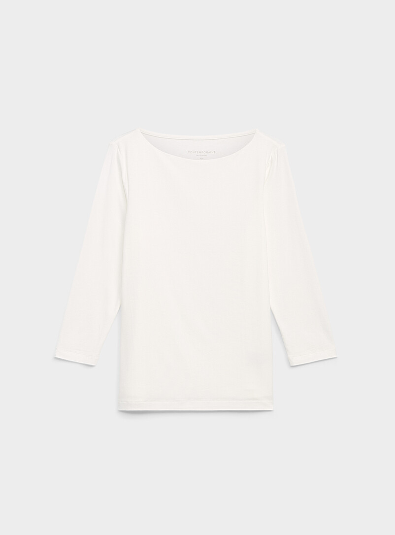 Contemporaine: Le t-shirt doux manches 3/4 Blanc pour femme