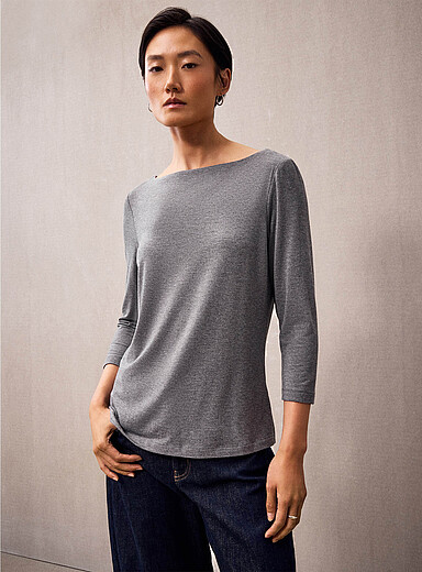 Contemporaine Charcoal 3/4-sleeve soft T-shirt for women