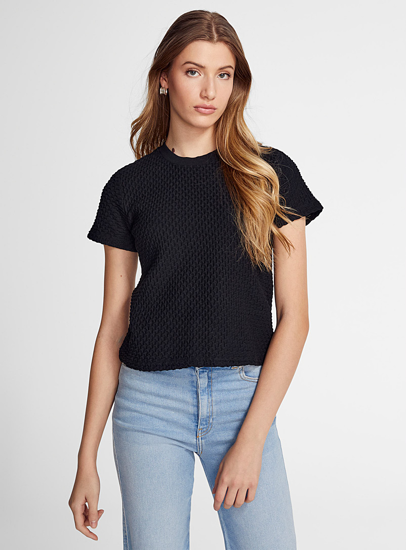 Icône Black Waffle texture boxy-fit T-shirt for women