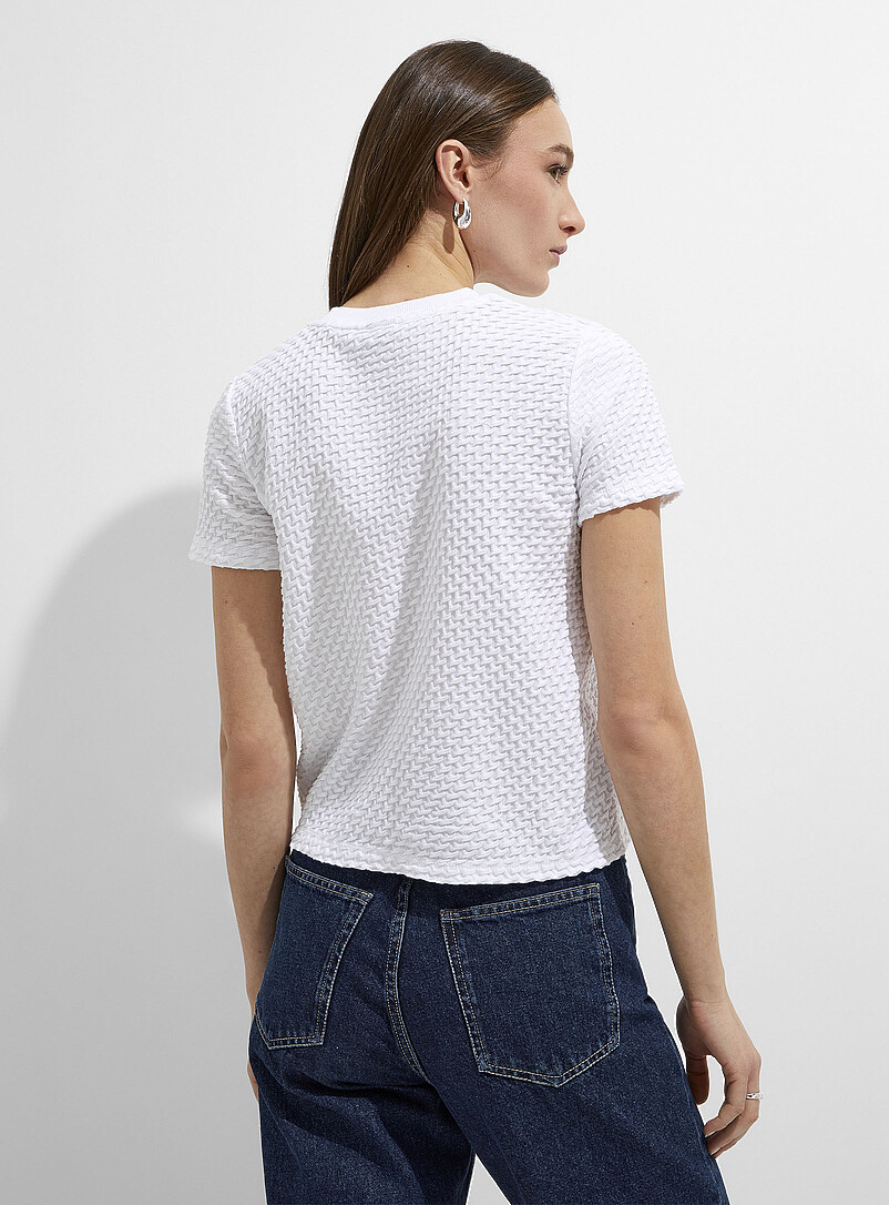 Ic&ocirc;ne: Le t-shirt carr&eacute; texture gaufr&eacute;e Blanc pour femme