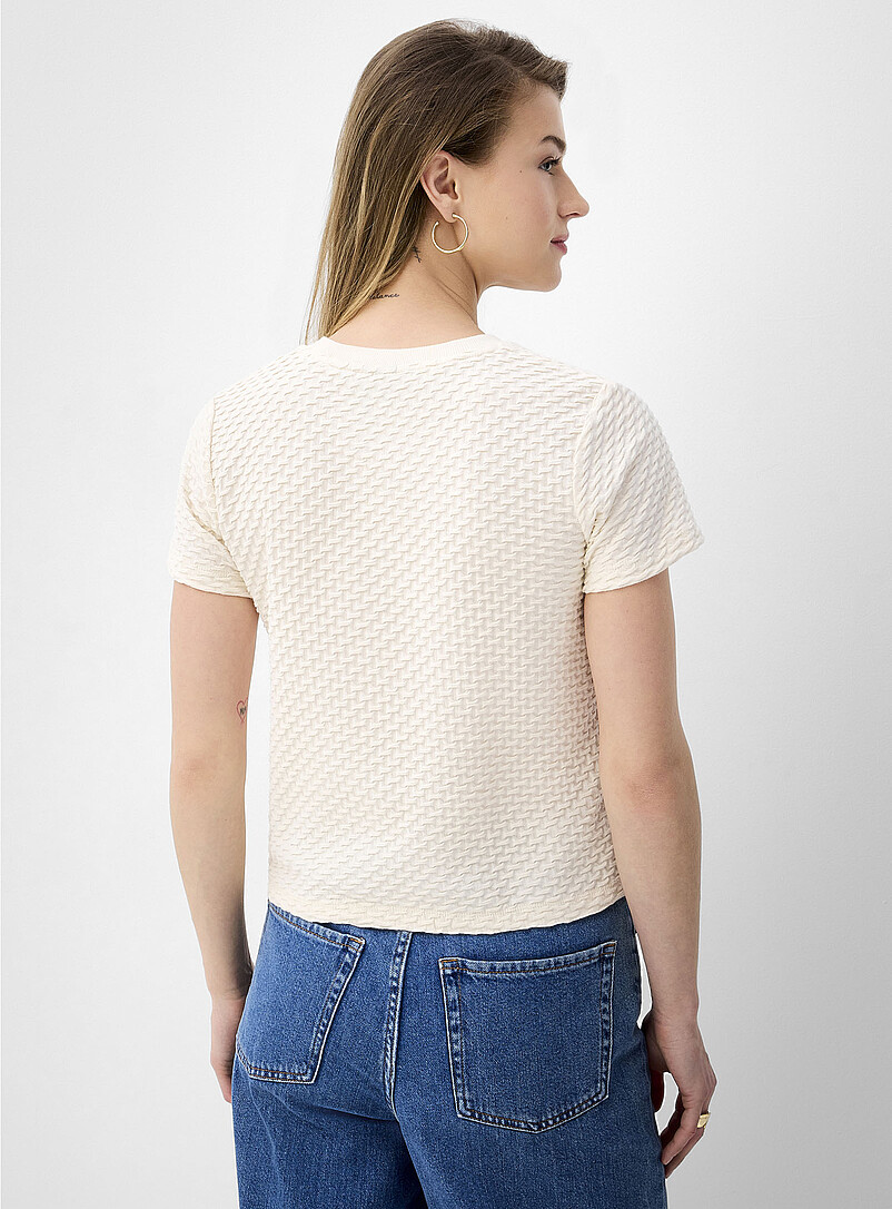 Ic&ocirc;ne: Le t-shirt carr&eacute; texture gaufr&eacute;e Blanc pour femme