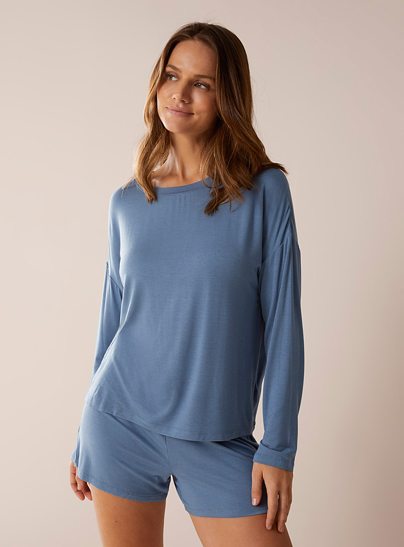 Miiyu Blue Soft viscose long-sleeve lounge T-shirt for women