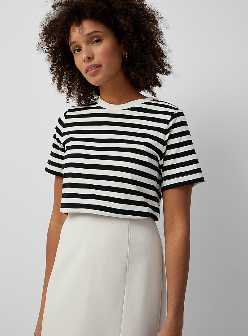 Contemporaine Black and White Two-tone stripe T-shirt for women