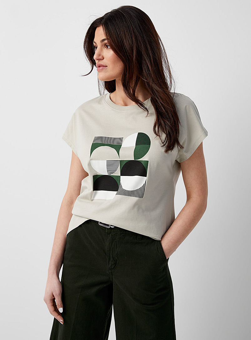 Contemporaine Patterned Green Cap-sleeve printed T-shirt for women