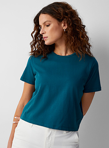 Contemporaine Teal Cropped organic cotton T-shirt for women