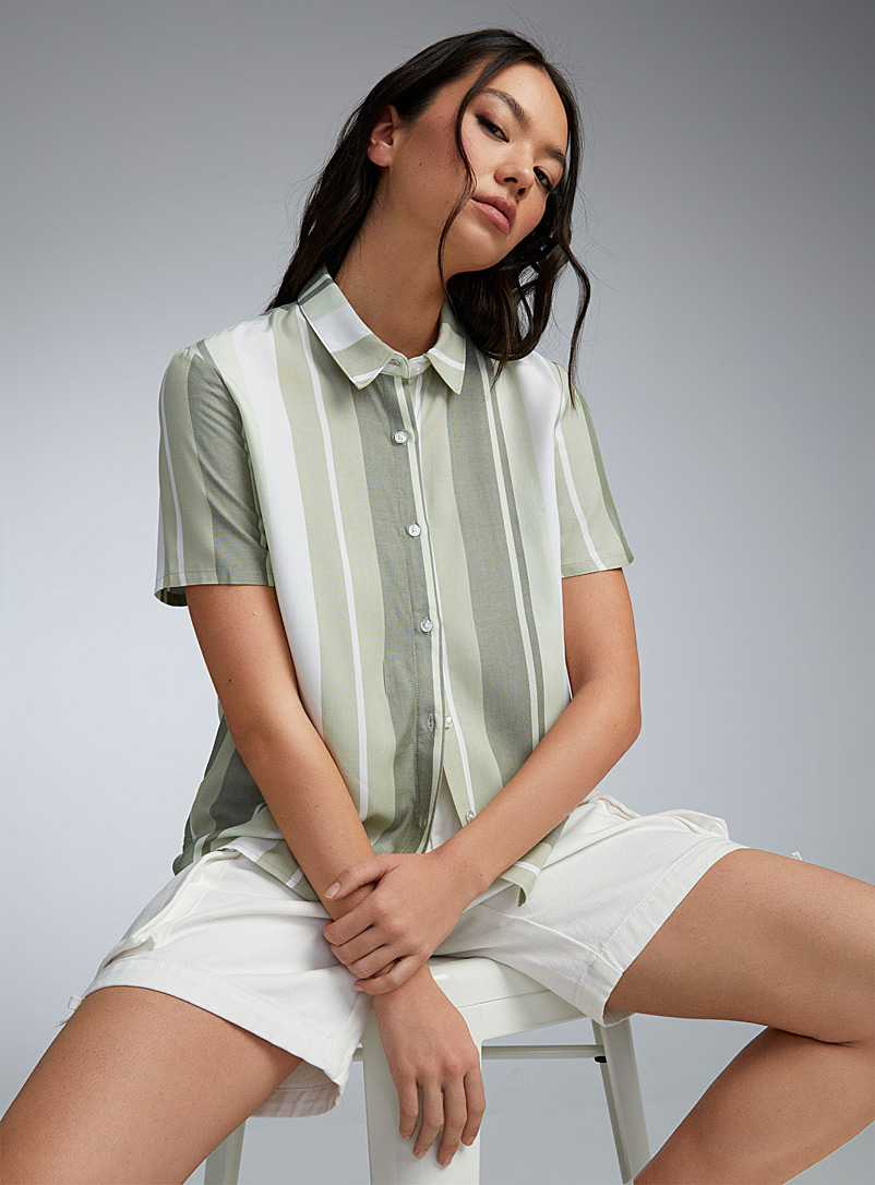 Twik Patterned Green Striped flowy shirt for women