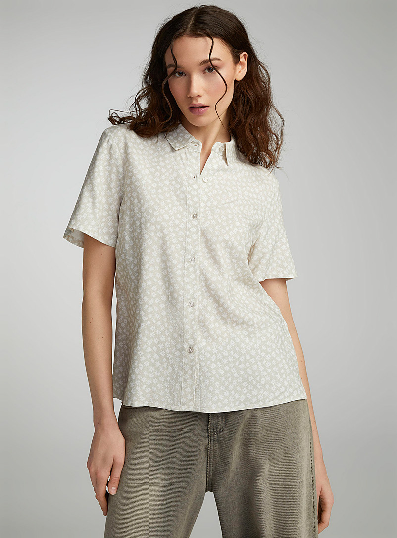Twik Patterned White Printed fluid shirt for women