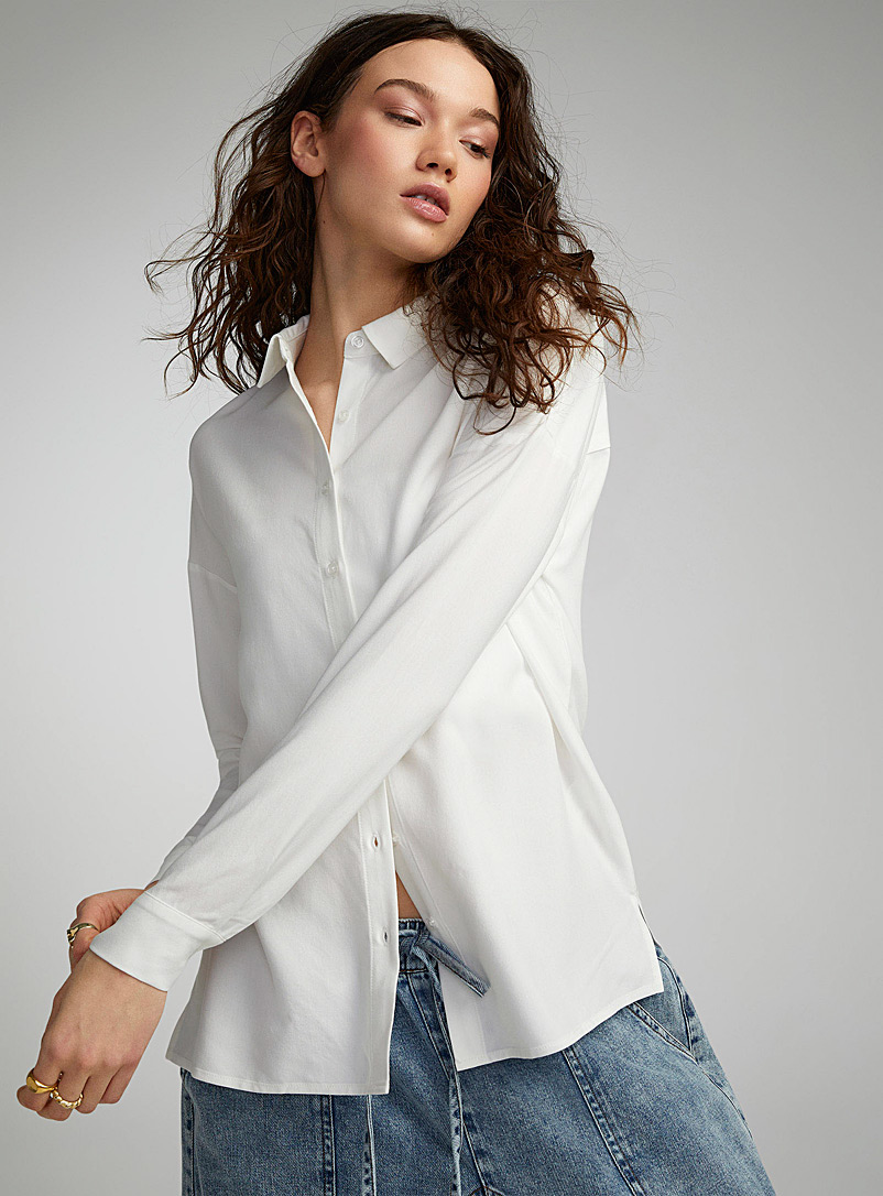 Twik White Flowy straight-fit shirt for women