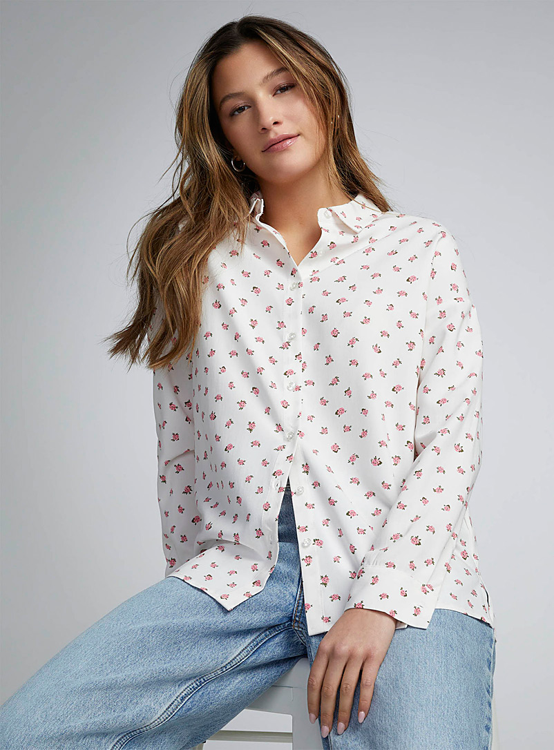 Twik Patterned Red Flowy straight-fit shirt for women