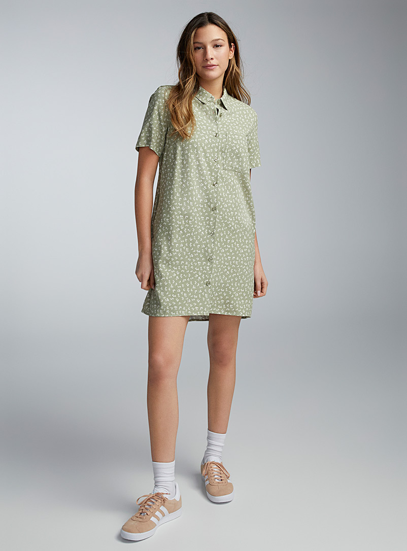 Twik Patterned Green Printed flowy shirtdress for women
